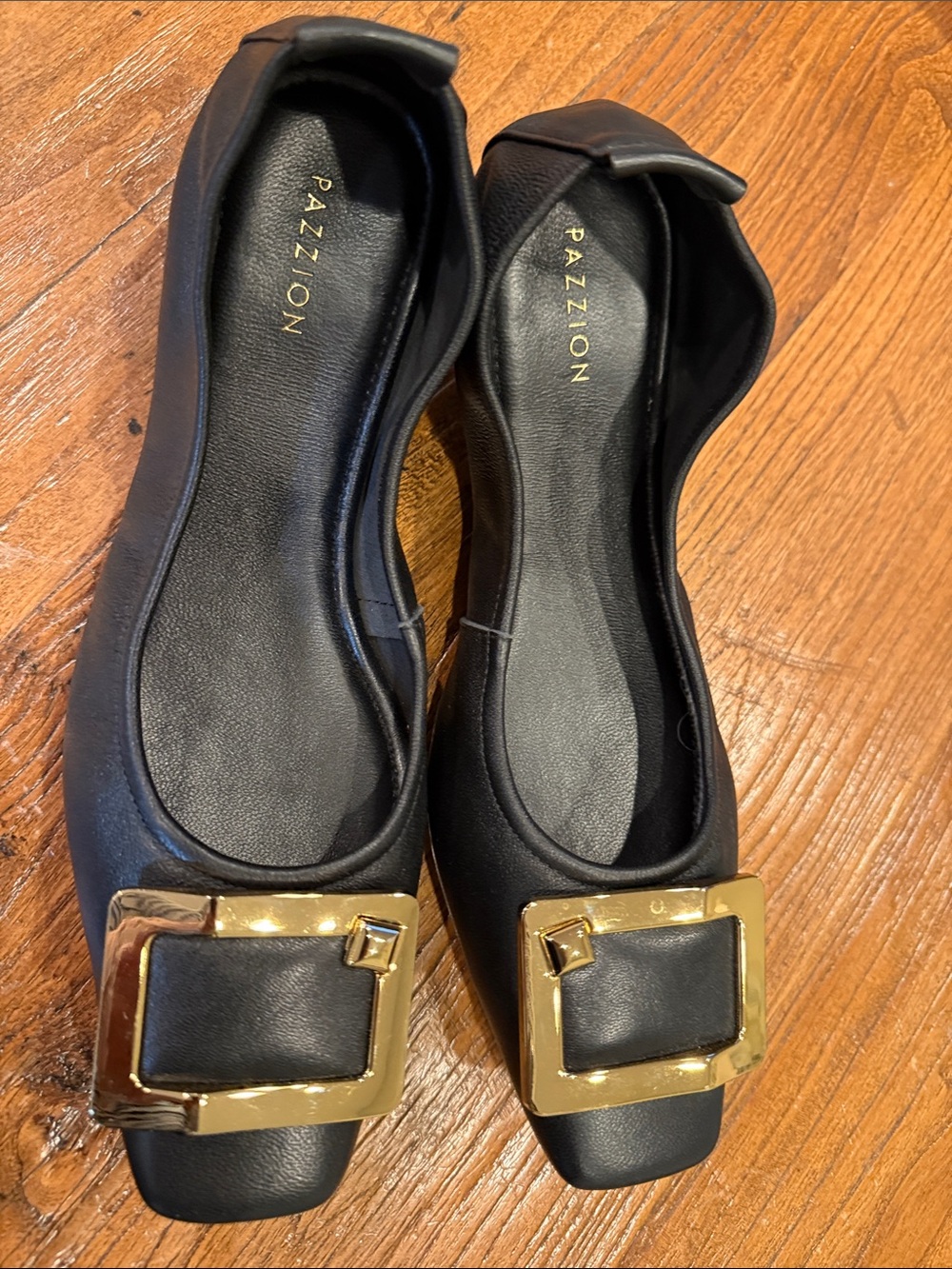 Black Leather Pazzion Ballet Flats with Gold Buckle EU 39.
